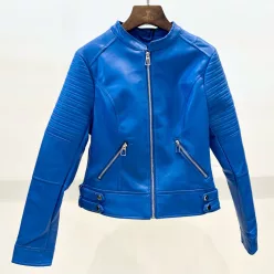 Beunique Fashion Vegán bőrdzseki zippes Biker fazon Blue M