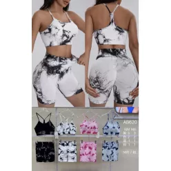   Beunique Fashion Pilates szett batikolt rövidnadrágos Balack and White S/M