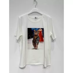 BeUnique Fashion Csíkos macskás póló Strips Cat One Size