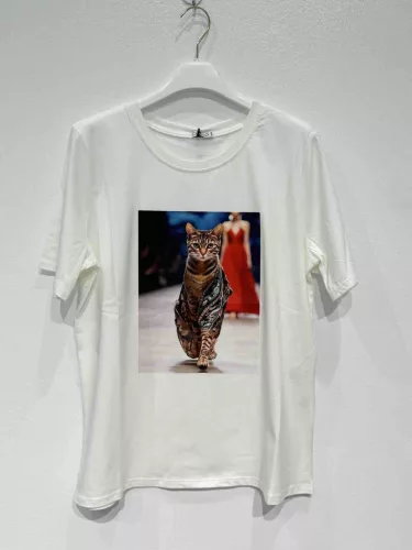 BeUnique Fashion Csíkos macskás póló Strips Cat One Size