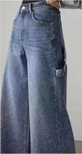 Beunique Fashion Csillogó rátétes bőszárú farmer S méret