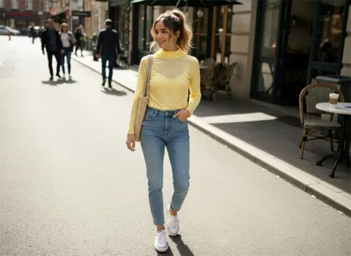 BeUnique Fashion azsúrozott felső Yellow One Size