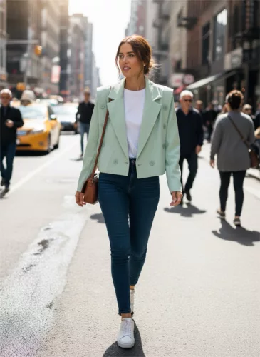 BeUnique Fashion duplasoros gombolású blézer Mint Green One Size