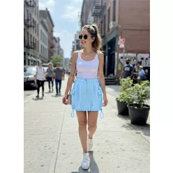   BeUnique Fashion alul húzózsinórós oldalt zsebes szoknya Light Blue One Size