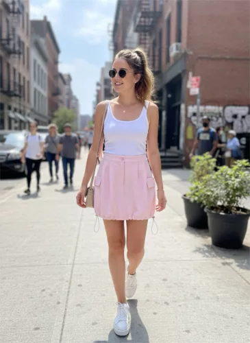 BeUnique Fashion alul húzózsinórós oldalt zsebes szoknya Soft Pink One Size