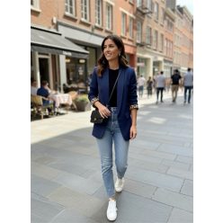   BeUnique Fashion zakó leopárdos felhajtóval Dark Blue One Size