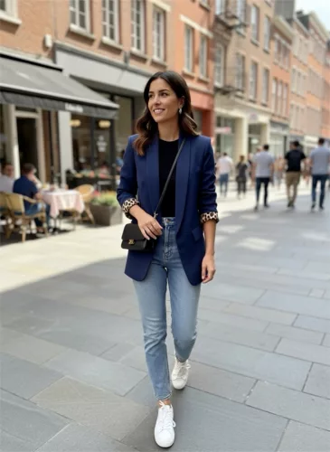 BeUnique Fashion zakó leopárdos felhajtóval Dark Blue One Size