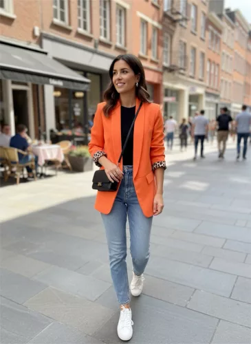 BeUnique Fashion zakó leopárdos felhajtóval Orange One Size