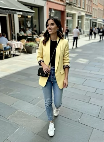 BeUnique Fashion zakó leopárdos felhajtóval Yellow One Size