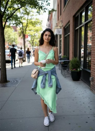 BeUnique Fashion szatén csipkeszegős ruha Mint Green One Size