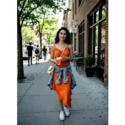 BeUnique Fashion szatén csipkeszegős ruha Orange One Size