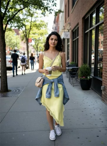 BeUnique Fashion szatén csipkeszegős ruha Yellow One Size