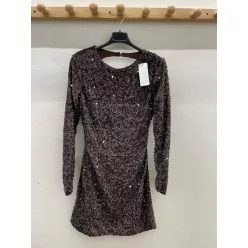   Beunique Fashion Bársony flitteres mini ruha hátán dekoltált Coffee One Size