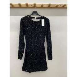   Beunique Fashion Bársony flitteres mini ruha hátán dekoltált Fekete One Size