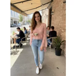   BeUnique Fashion csipke felső zsabós ujjal Soft Pink One Size