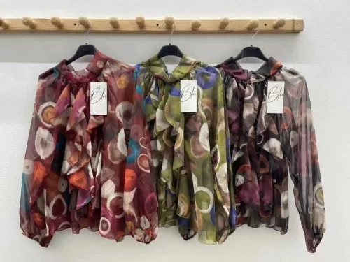 Beunique Fashion Mintás zsabós blúz Orange One Size