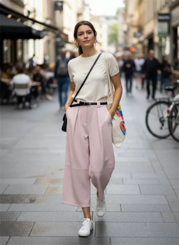 BeUnique Fashion palazzo fazonú pamut nadrág Soft Pink One Size