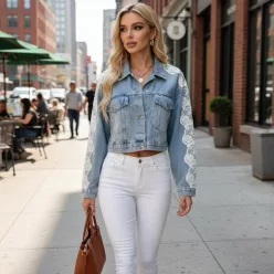   BeUnique világos kék farmer kabát csipke díszítési ujjal S/M