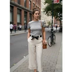   BeUnique Fashion alul vastag passzés extra puha palazzo fazonú nadrág Beige One Size