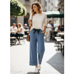   BeUnique Fashion alul vastag passzés extra puha palazzo fazonú nadrág Jeans Blue One Size