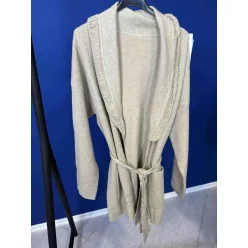   Beunique Fashion Kötött megkötős kardigán gallérján rojtos díszítéssel Beige One Size