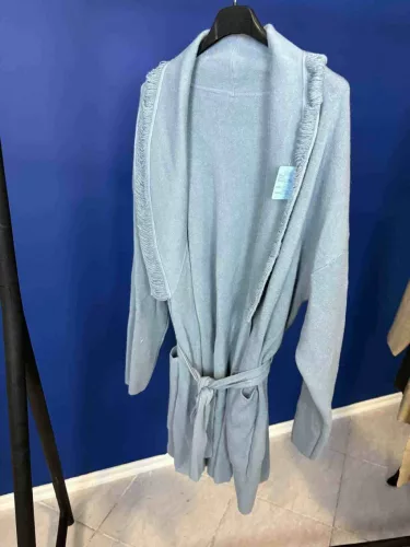 Beunique Fashion Kötött megkötős kardigán gallérján rojtos díszítéssel Light Blue One Size