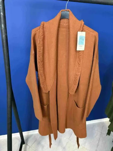 Beunique Fashion Kötött megkötős kardigán gallérján rojtos díszítéssel Orange One Size