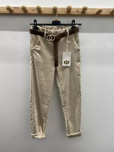 Beunique Fashion Bársony nadrág szűkszárú felhajtós Beige M