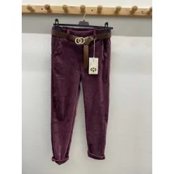   Beunique Fashion Bársony nadrág szűkszárú felhajtós Burgundy M