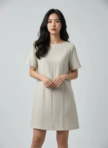 BeUnique Fashion bőrhatású A vonalú ruha Beige One Size