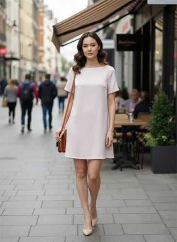 BeUnique Fashion bőrhatású A vonalú ruha Soft Pink One Size