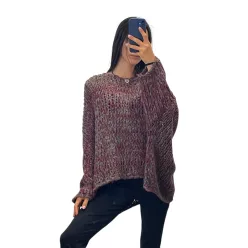   Beunique Fashion Melírozott oversize kötött pulóver bordó One Size