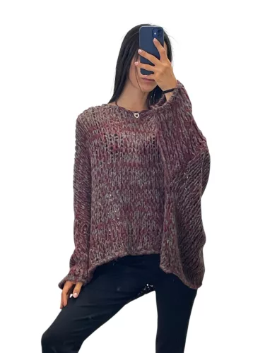 Beunique Fashion Melírozott oversize kötött pulóver bordó One Size