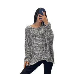   Beunique Fashion Melírozott oversize kötött pulóver szürkés barna One Size