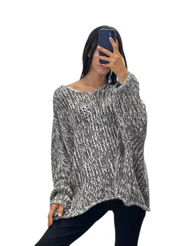Beunique Fashion Melírozott oversize kötött pulóver szürkés barna One Size
