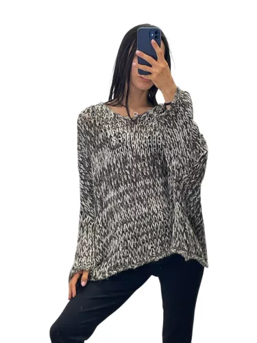 Beunique Fashion Melírozott oversize kötött pulóver gesztenye barna One Size