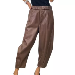   Beunique Fashion Modern fazonú műbőr culotte nadrág gesztenye barna Over Size