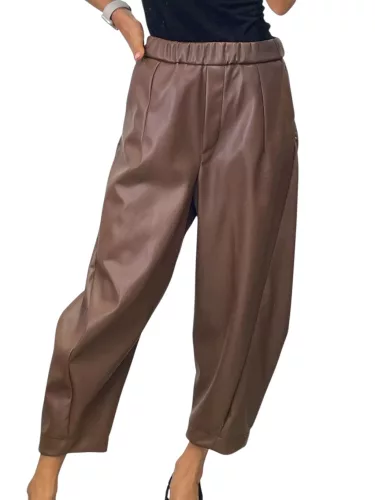 Beunique Fashion Modern fazonú műbőr culotte nadrág gesztenye barna Over Size