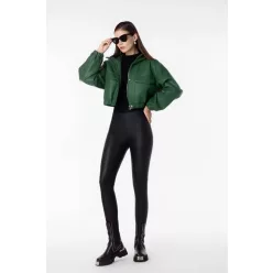 Beunique Fashion Ecobőr dzseki bomber fazon dark green