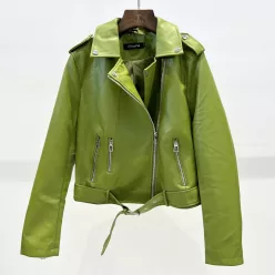   Beunique Fashion Zöld Ökobőr Dzseki - Prémium Vegán Bőr Női Kabát Biker S