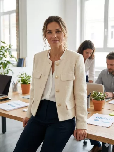 BeUnique Fashion Chanel stílusú rövid gyapjú hatású blézer Beige One Size