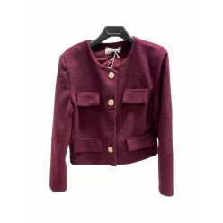   BeUnique Fashion Chanel stílusú rövid gyapjú hatású blézer Burgundy One Size