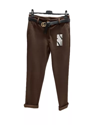 Beunique Fashion Francia zsebes pamut nadrág övvel Coffee M