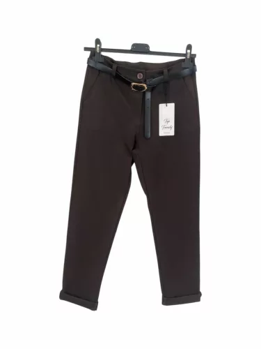 Beunique Fashion Francia zsebes pamut nadrág övvel Coffee M