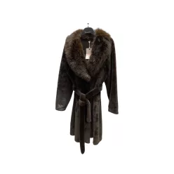   Beunique Fashion Megköttős szőrme kabát Prém gallérral Coffee M méret