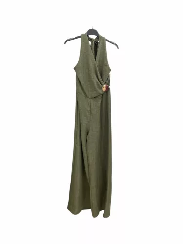 BeUnique Fashion Nyakbakötős overál arany dekor gombbal Military Green One Size