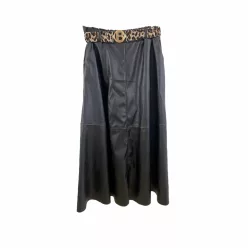   Beunique Fashion Bőrhatású maxi szoknya zsebes állat mintás övvel Black One Size