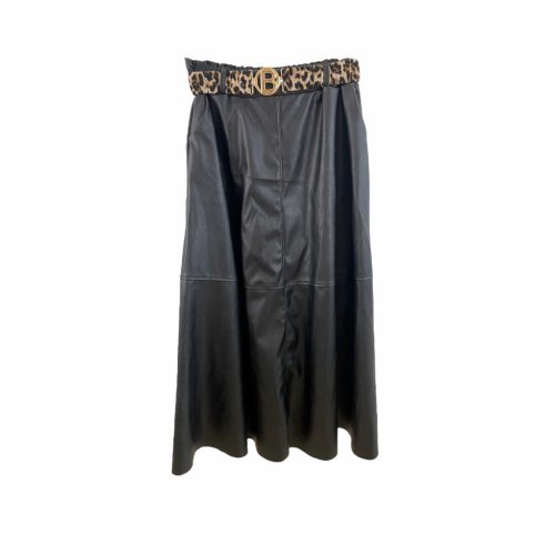 Beunique Fashion Bőrhatású maxi szoknya zsebes állat mintás övvel Black One Size