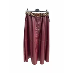   Beunique Fashion Bőrhatású maxi szoknya zsebes állat mintás övvel Burgundy One Size
