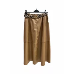   Beunique Fashion Bőrhatású maxi szoknya zsebes állat mintás övvel Taupe One Size